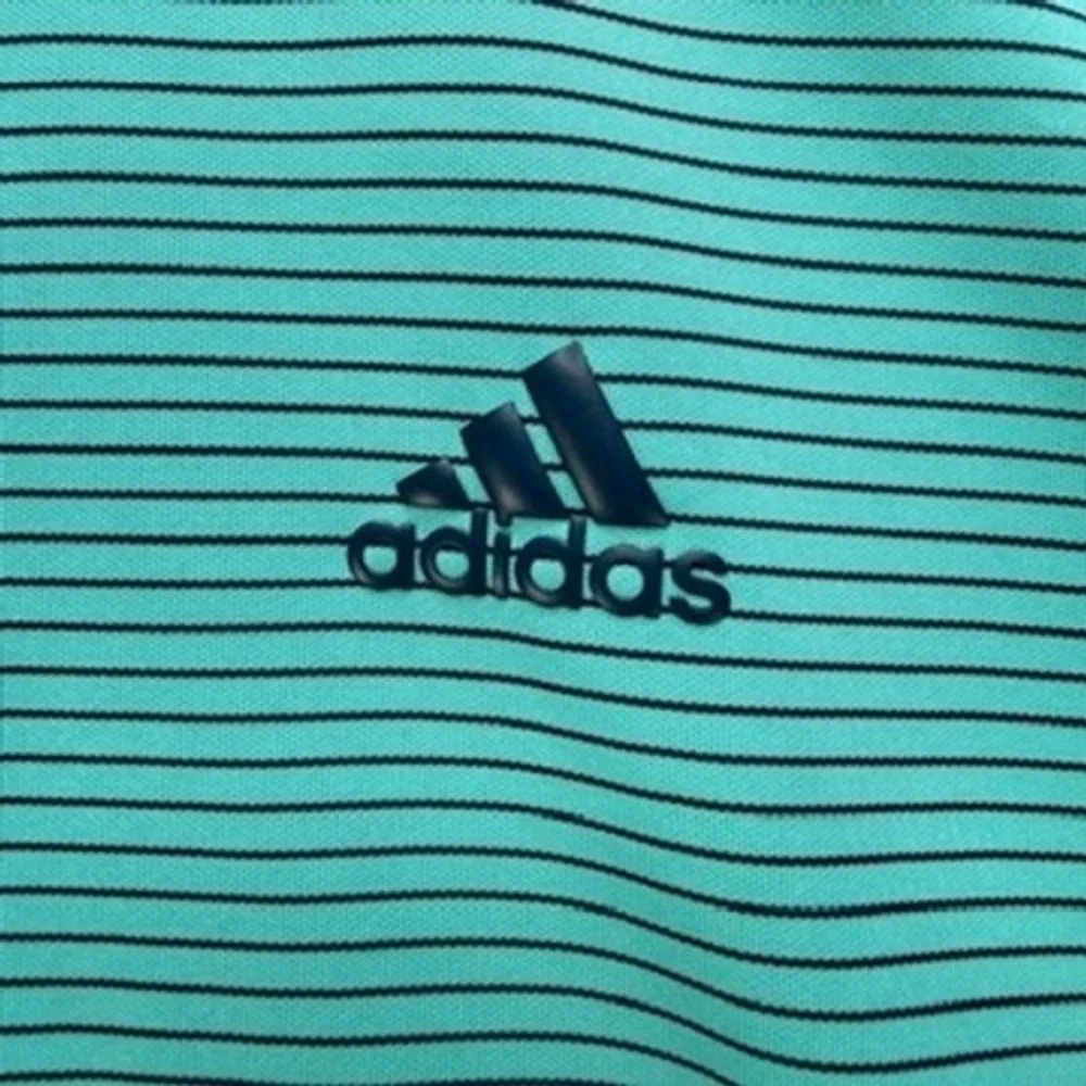Adidas Golf Polo Shirt Mens Large L Green Striped Short Sleeve Athletic Logo